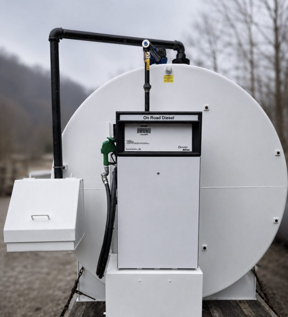 above ground fuel storage tank with dispenser, sump and fill spill catch box