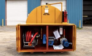 above ground storage tank with spill cabinet pump meter and hose reel