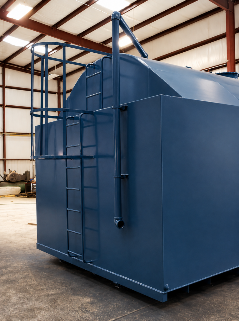 Above ground storage tank with caged ladder