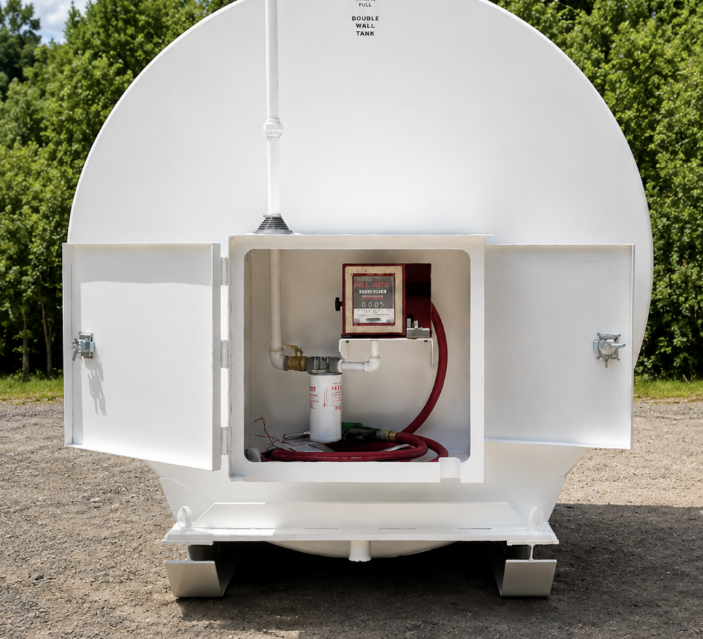Fuel dispensing cabinet with meter and filter